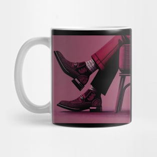 Man sitting with boots in dark pink fashion, power and confidence Mug